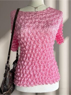 Textured Pink Short-Sleeve Women’s Top